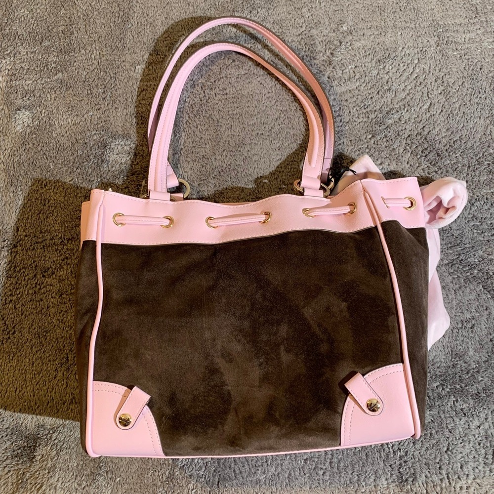 Juicy Couture Classic Y2K Tote Chocolate Pink Velour Bow Bag NEW - Picture 6 of 12